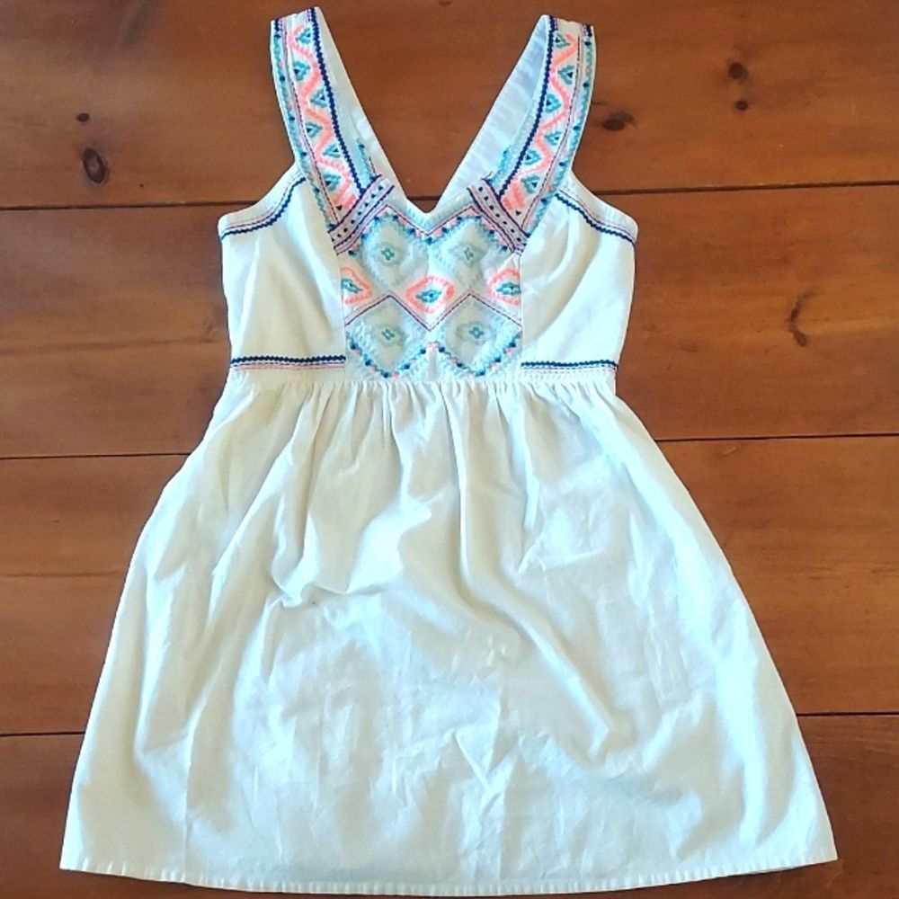 Ladies American Eagle Embroidered White Cotton Sundress W/Side Zipper Size 0